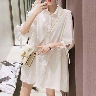 Tie-cuff Shirtdress