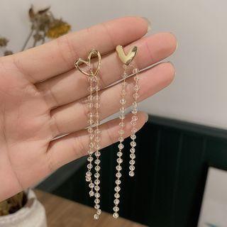 Heart Fringed Drop Earring A392 - 1 Pair - Gold - One Size