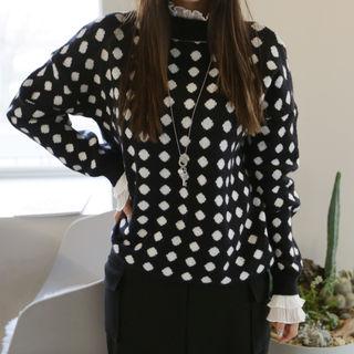 Pleated-detail Dotted Knit Top