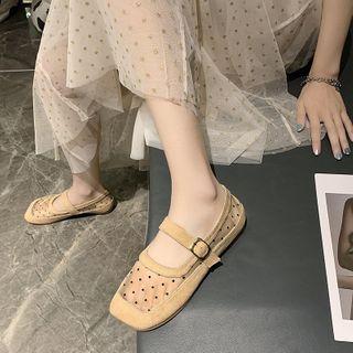 Square-toe Dotted Mesh Mary Jane Shoes