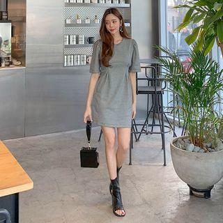 Puff-shoulder Houndstooth Mini Dress