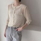 Scallop-edge Flap Cropped Cardigan Light Beige - One Size