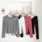 Plain Mock Two-piece Crewneck Long-sleeve Top