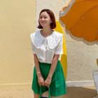 Eyelet-lace Collar Puff-sleeve Blouse