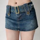 Wide Belt Denim Mini Skirt