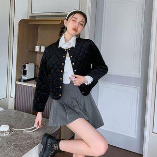 Button-up Velvet Cropped Jacket