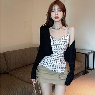 Irregular Camisole Top / Plain Cardigan / Set