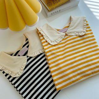 Frilled-collar Stripe Sweatshirt
