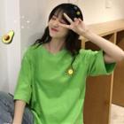 Sun Embroidered Short-sleeve T-shirt Green - One Size