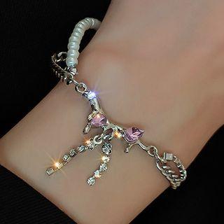 Rhinestone Bracelet Bracelet - Rhinestone - Bow - Silver - One Size