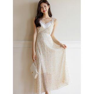 Tie-shoulder Floral Maxi Overall Dress