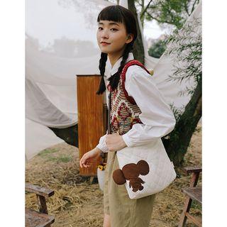 Cartoon Applique Quilted Crossbody Bag