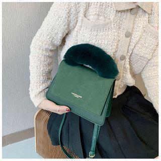 Frosted Shoulder Bag With Furry Handle