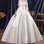 Off-shoulder Bow Accent A-line Wedding Gown