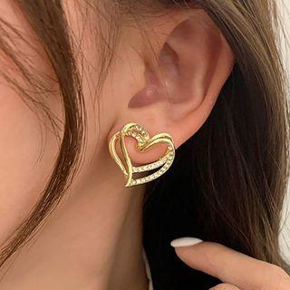 Heart Rhinestone Alloy Earring 1 Pair - Earrings - Silver - Love Heart - Gold - One Size