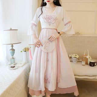 Traditional Chinese /4-sleeve Chiffon A-line Maxi Dress