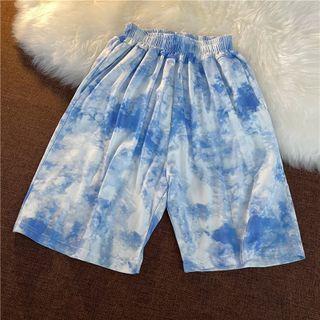 Band-waist Tie Dye Straight Leg Shorts
