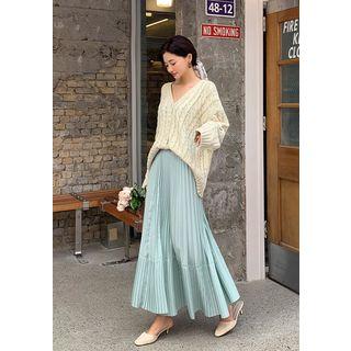 Band-waist Maxi Accordion-pleat Skirt