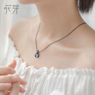 925 Sterling Silver Faux Crystal Pendant Necklace Necklace - Black & Blue - One Size