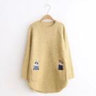 Cat Embroidered Round-neck Knit Sweater