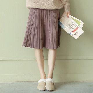 A-line Knit Skirt Brown Red - One Size
