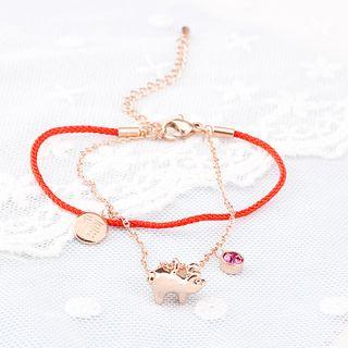 Pig Layered Bracelet Gold & Red - One Size