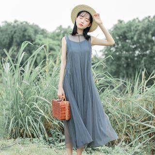 Plain Sleeveless Midi Mesh Dress