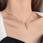 Mermaid Tail Pendant Faux Pearl Necklace Fx186 - White & Gold - One Size