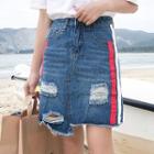 Color Block A-line Mini Denim Skirt