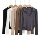 Long-sleeve Collar Plain T-shirt