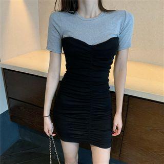 Mock Two Piece Color Block Slim Fit Dress As Shown In Figure - One Size