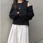 Long-sleeve Plain Sweatshirt / Midi Skirt