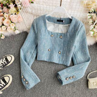 Faux Pearl Button Crop Blazer