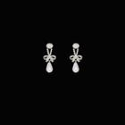 Bow Faux Pearl Drop Earring 1 Pair - 925 Silver - Earrings - White - One Size