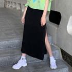 Slit A-line Midi Skirt Black - One Size