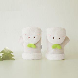 Cartoon Fingerless Fleece-lined Mittens Beige - One Size