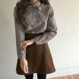 Long Sleeve Gingham Bow Blouse