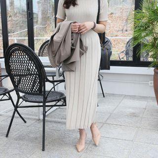 Short-sleeve Ribbed Maxi Knit Dress