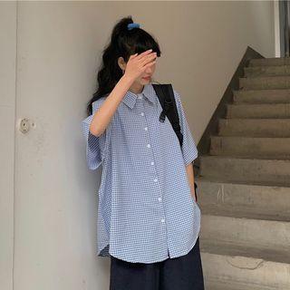 3/4 Sleeve Retro Plaid Shirt Top - One Size