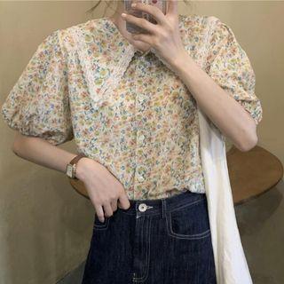 Peter Pan Floral Blouse As Shown In Figure - One Size