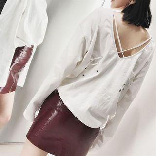 Lattice Open Back Long-sleeve T-shirt