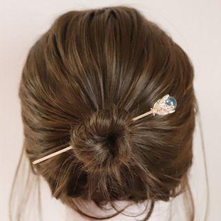 Faux Crystal Hair Stick Blue Rhinestone - Gold - One Size