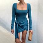 Square-neck Tie-strap Mini Bodycon Dress