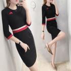 Elbow-sleeve Straight-fit Dress