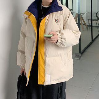 Badge Color Block Zipped Padded Coat