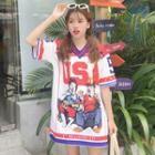 Print V-neck Short-sleeve T-shirt Dress