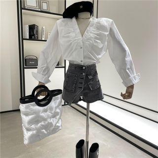 Mock Two-piece Asymmetric Denim Shorts