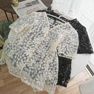 V-neck Crochet Mesh Blouse