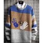 Color Block Hand Print Sweater