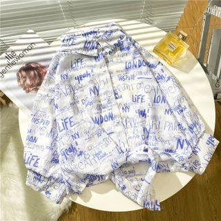 Lettering Front Knot Shirt